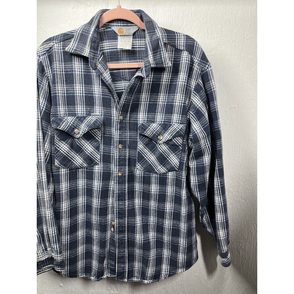 CARHARTT MENS LONG SLEEVE HEAVY WEIGHT BLUE FLANNEL BUTTON DOWN SHIRT SIZE XXL